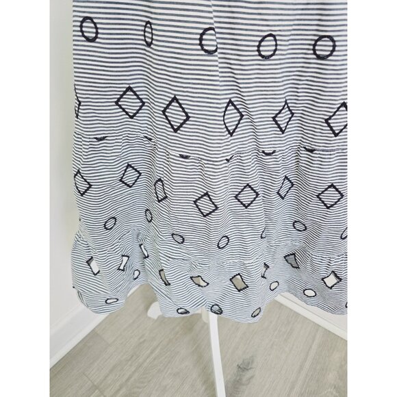 Madewell Embroidered Stripe Midi Navy White 100% Cotton Geometric Full Skirt XS - Picture 4 of 11